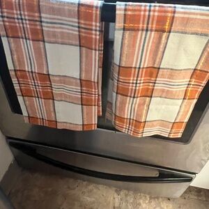 C&F home Plaid Orange and Cream Kitchen Towels - set of2